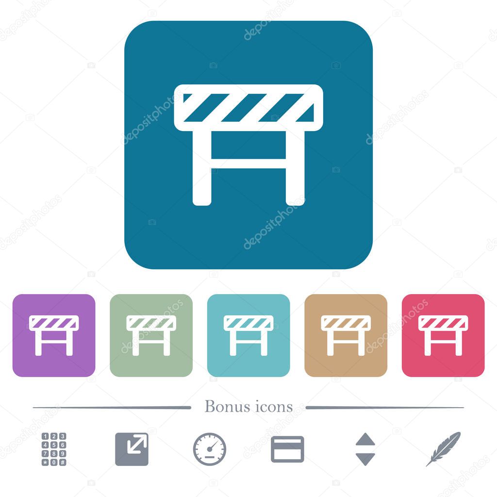 Construction barrier flat icons on color rounded square backgrounds