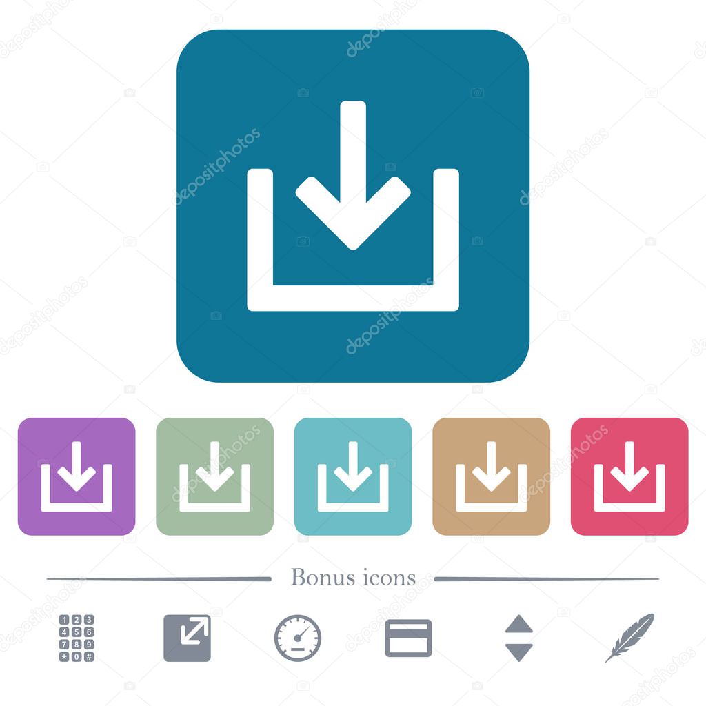 Import item flat icons on color rounded square backgrounds