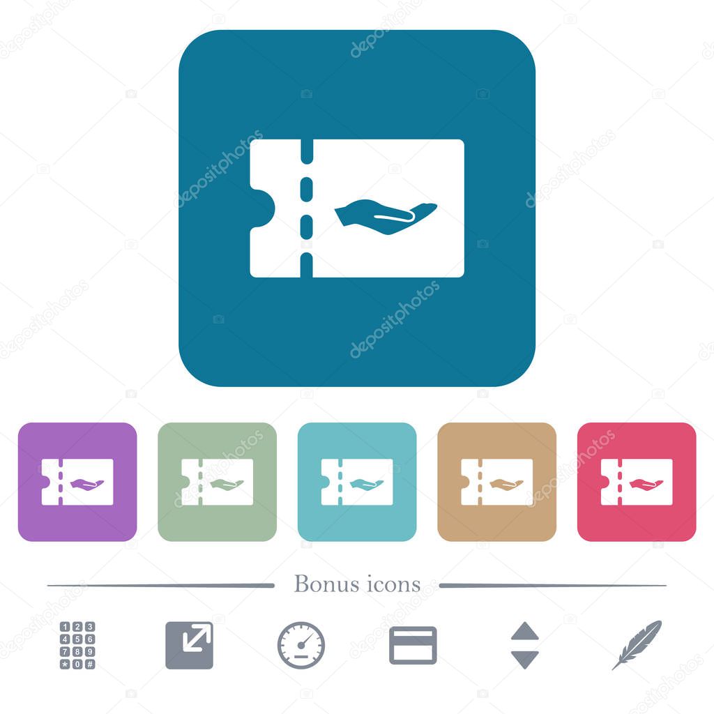 Service discount coupon flat icons on color rounded square backgrounds