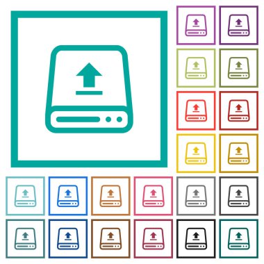 Sabit disk düz renk simgeleri çeyreği çerçeveler ile upload