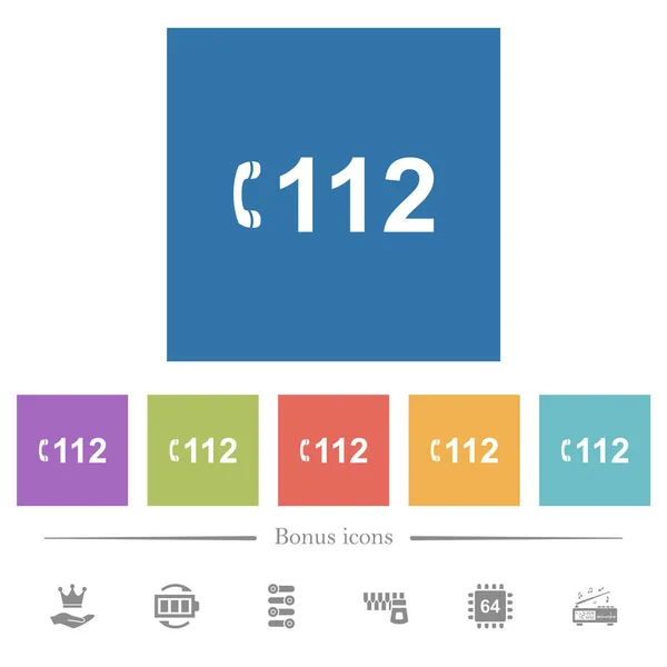 Numeru alarmowego 112 płaskie białe ikony w kwadratowych tła — Wektor stockowy