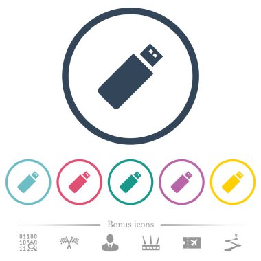 Yuvarlak özetliyor pendrive düz renk simgeleri