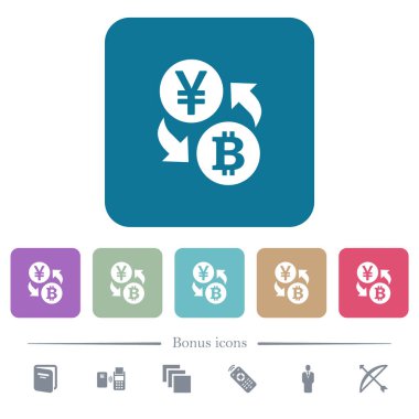 Yen Bitcoin para Satım düz simgeler renk üzerinde yuvarlak kare arka planlar