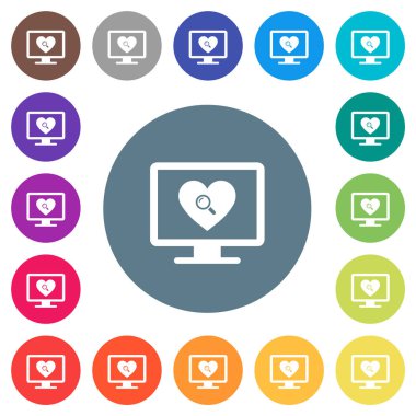 Yuvarlak renkli arka planlar üzerinde düz beyaz simgeler Dating Online