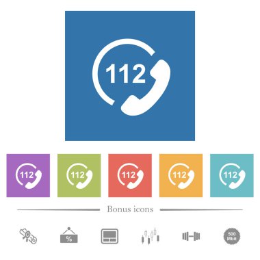 Acil arama 112 düz beyaz kutsal kişilerin resmi içinde kare arka planlar