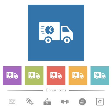 Kare arka planlar hızlı teslimat kamyon düz beyaz simgeler
