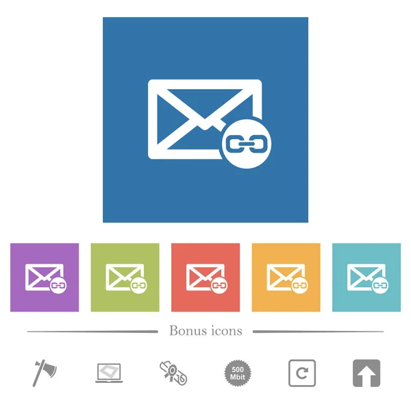 E-Mail-Anhänge flache weiße Symbole im quadratischen Hintergrund — Stockvektor