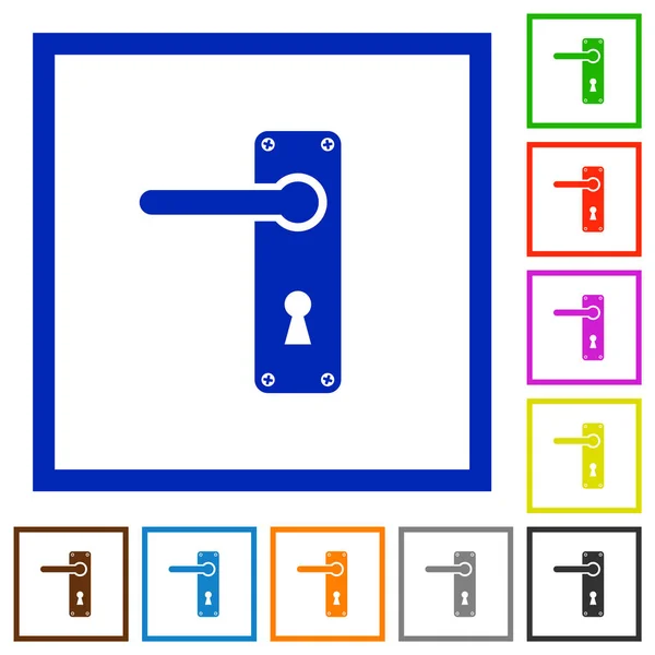 Left handed door handle with screws flat framed icons — Stock Vector