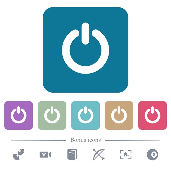 Power schakelaar plat pictogrammen op vierkante achtergrond kleur afgerond — Stockvector