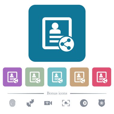 Renk yuvarlak kare arka planlar üzerinde Paylaş temas düz simgeler