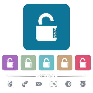 Renk yuvarlak kare arka yan sayılar düz simgeler ile Unlocked kombinasyon kilidi