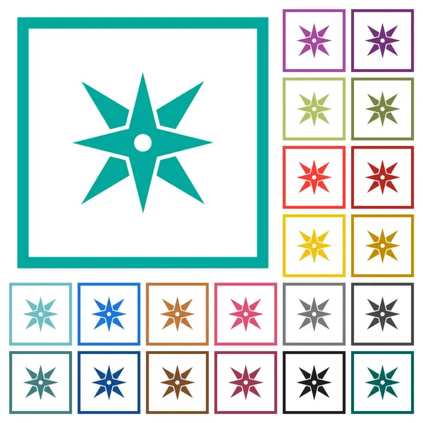 Brújula iconos de color plano con marcos cuadrantes — Vector de stock