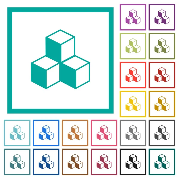 Krychlových ikon plochých barev s políčky kvadrant — Stockový vektor