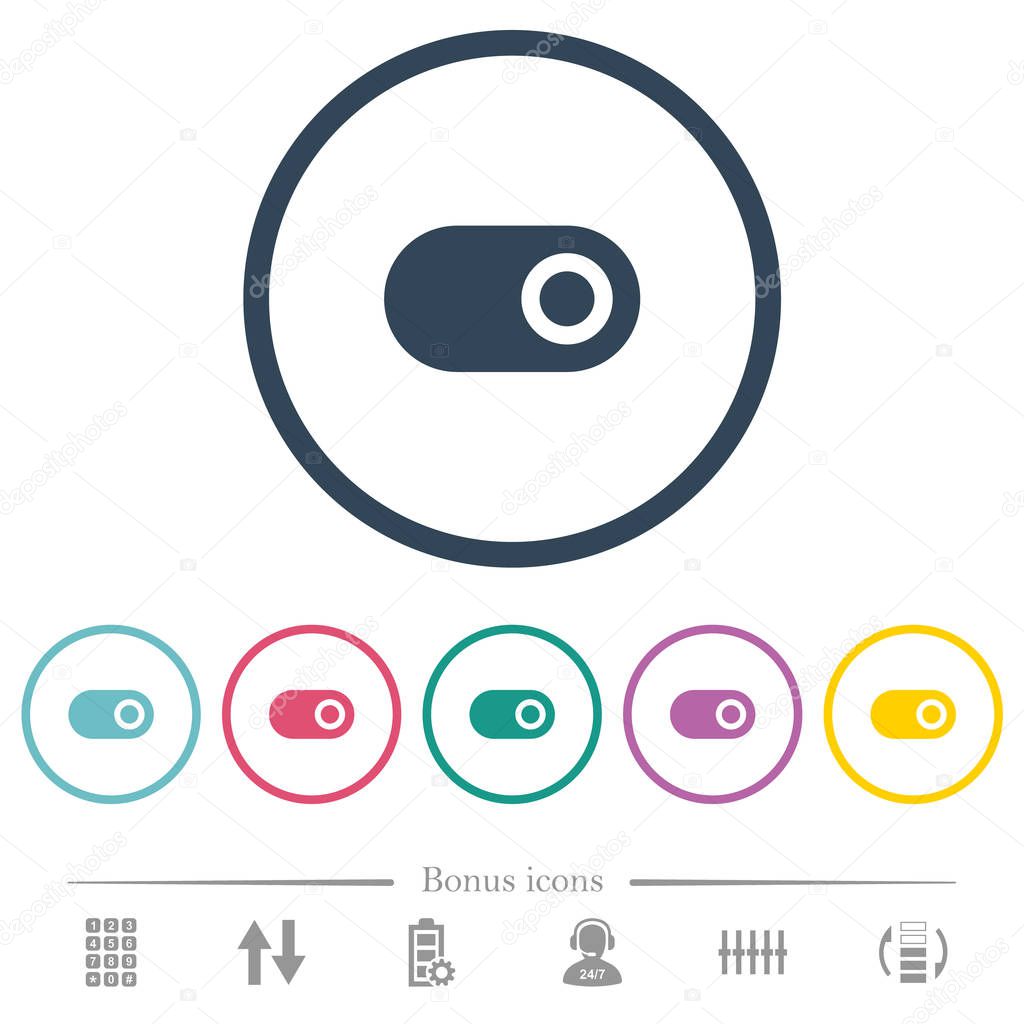 Single horizontal toggle flat color icons in round outlines