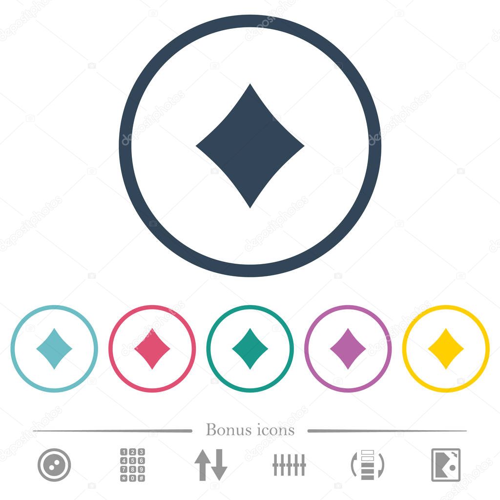 Diamond card symbol flat color icons in round outlines