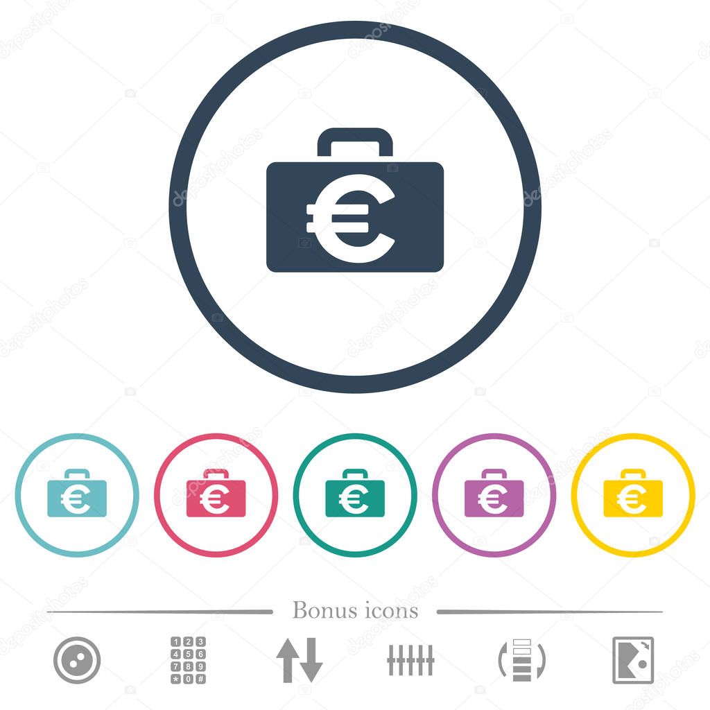 Euro bag flat color icons in round outlines