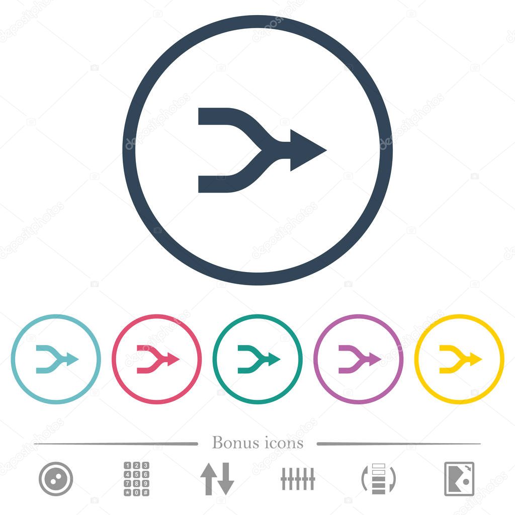 Merge right arrows flat color icons in round outlines