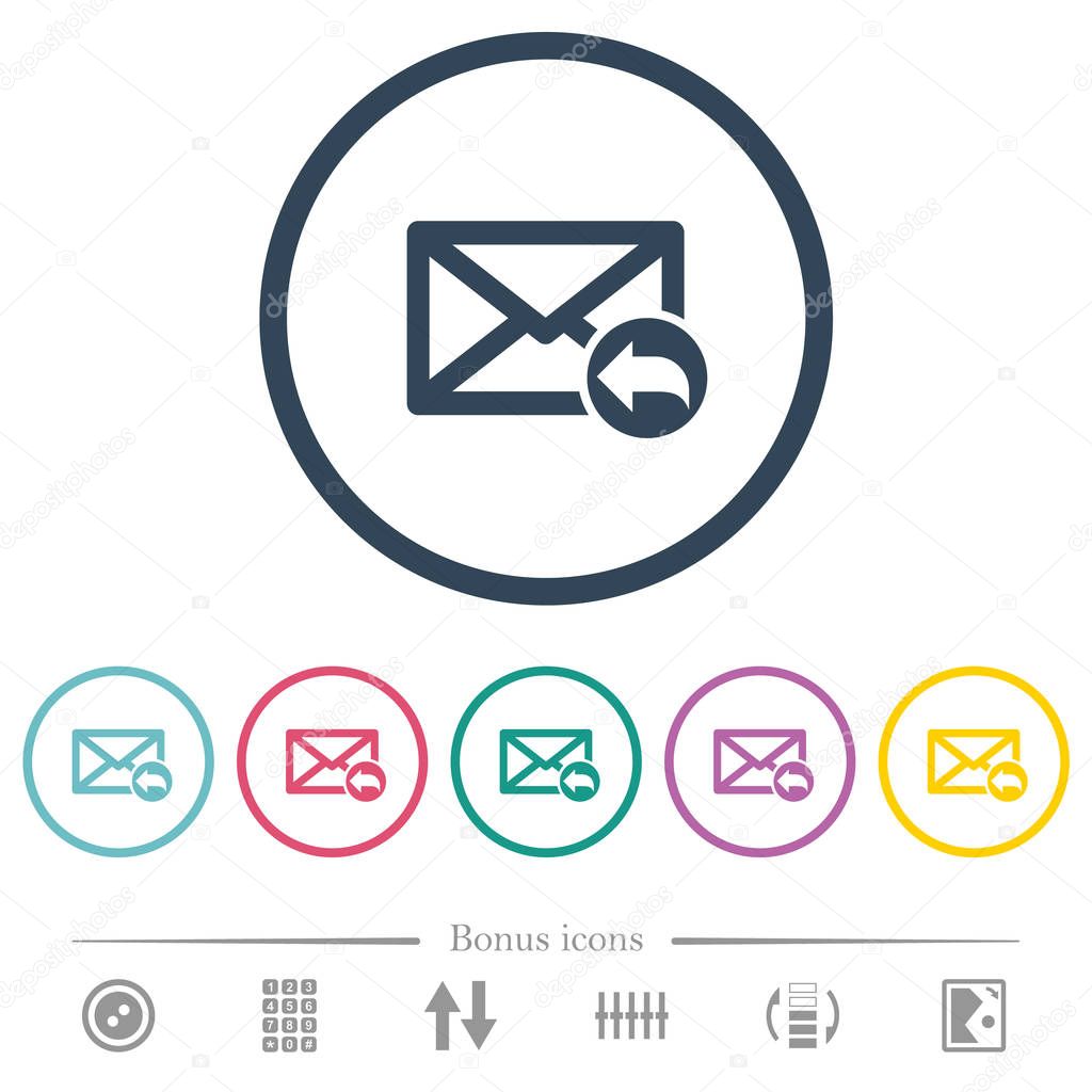 Reply mail flat color icons in round outlines
