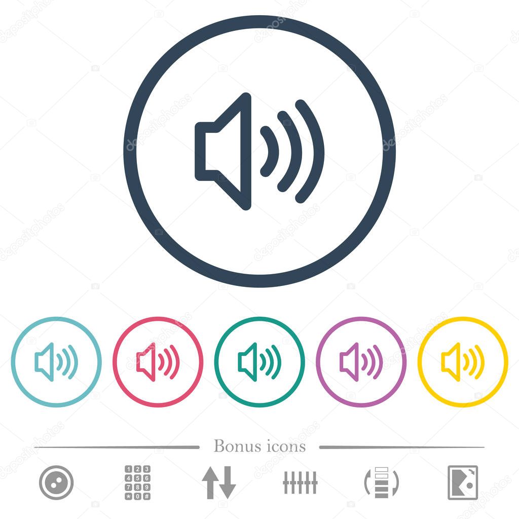 Volume flat color icons in round outlines