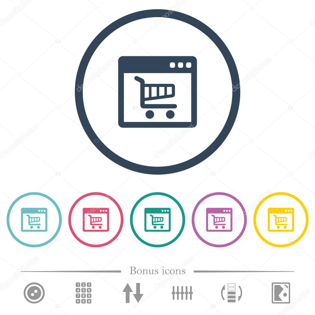 Webshop application flat color icons in round outlines