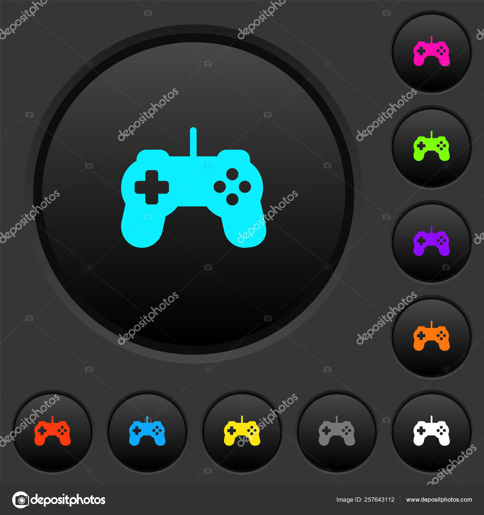 Controlador de juego botones oscuros con iconos de color Vector de stock  por ©renegadehomie 257643112