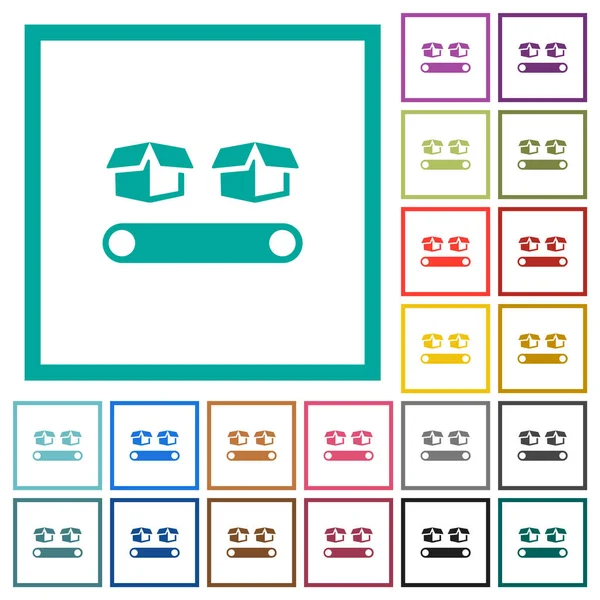 Transportador com caixas ícones de cor plana com quadros quadrantes —  Vetores de Stock