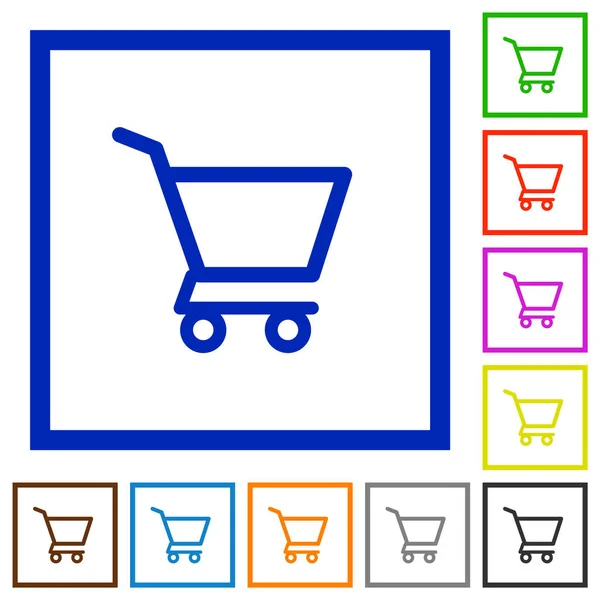 Carrito de compras vacío iconos enmarcados planos — Vector de stock