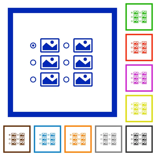 Selección de imagen única con botones de radio iconos enmarcados planos — Vector de stock