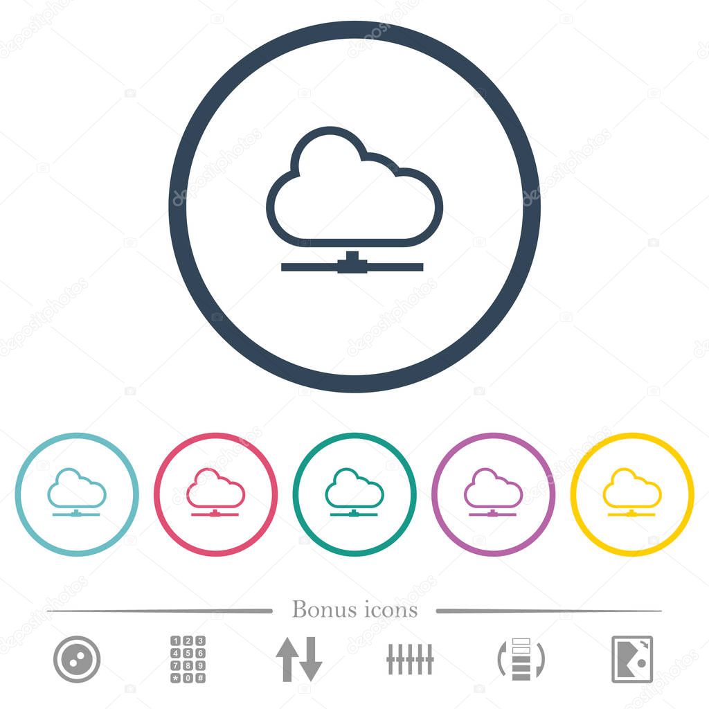 Cloud network flat color icons in round outlines