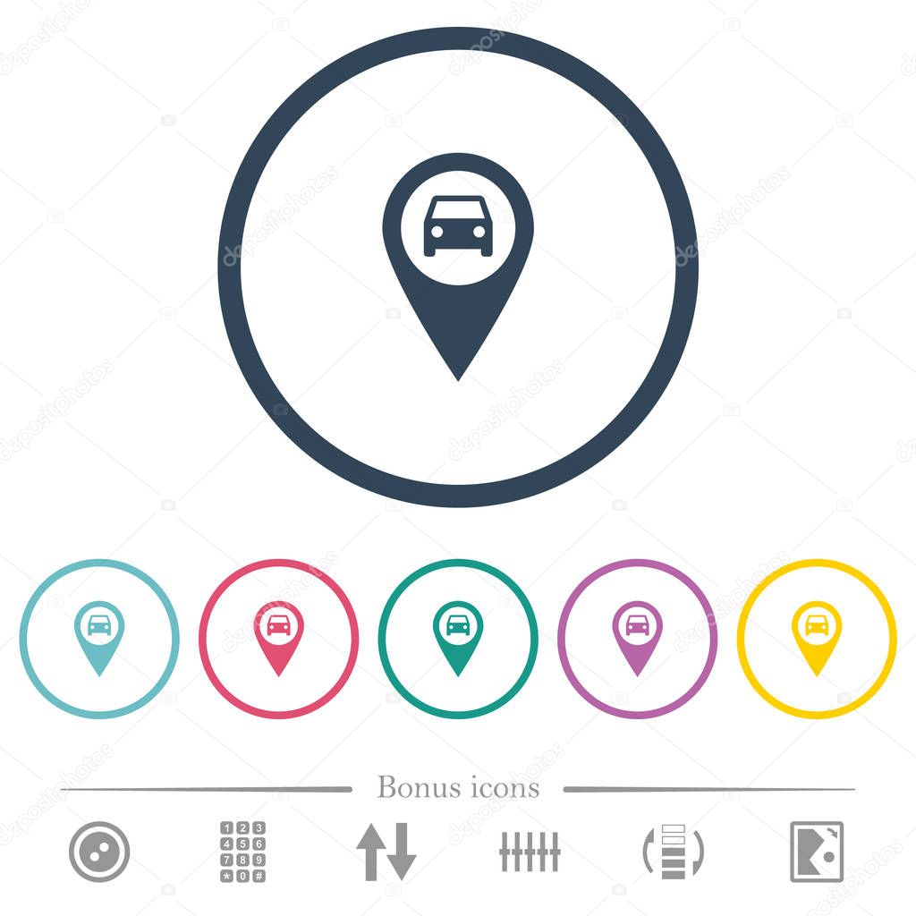 Vehicle GPS map location flat color icons in round outlines