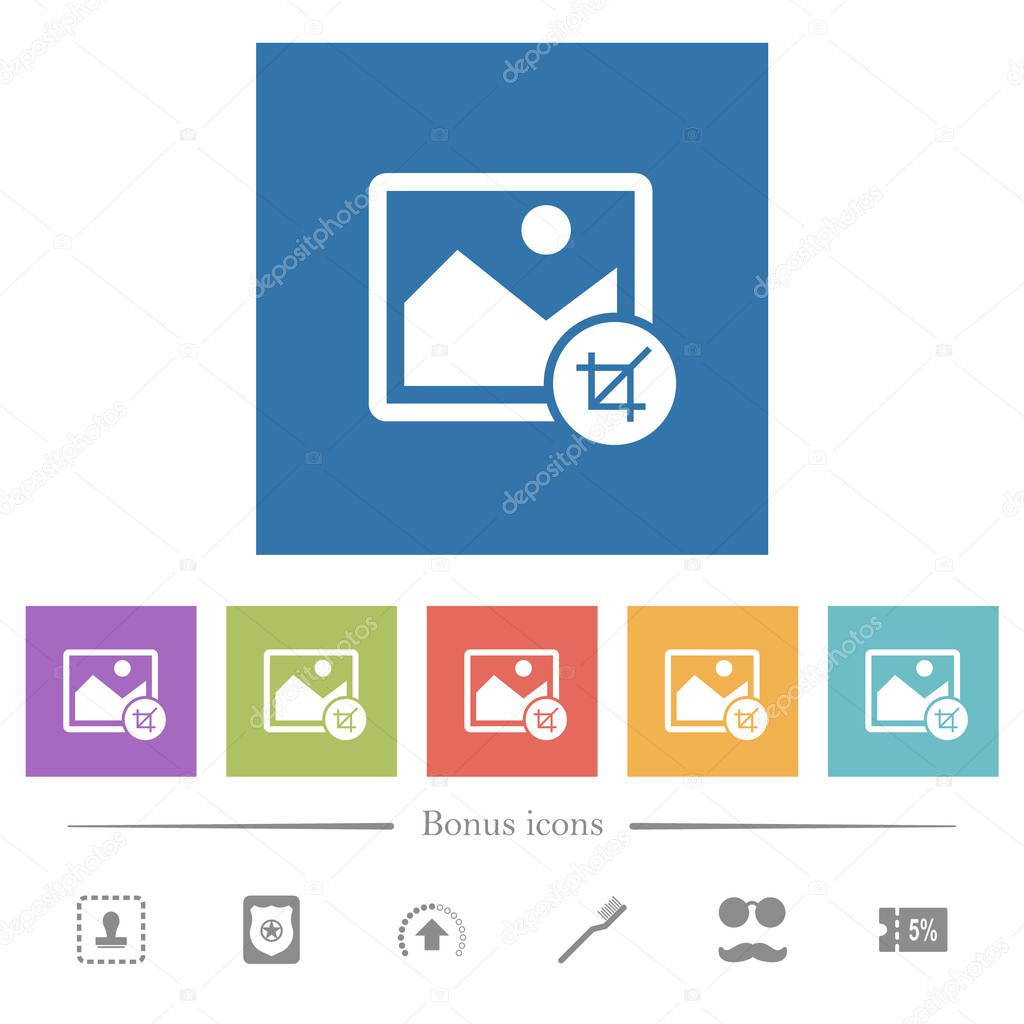 Crop image flat white icons in square backgrounds