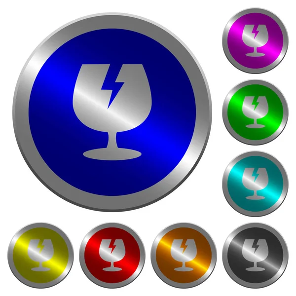 Fragile símbolo luminoso moeda-como botões de cor redonda — Vetor de Stock