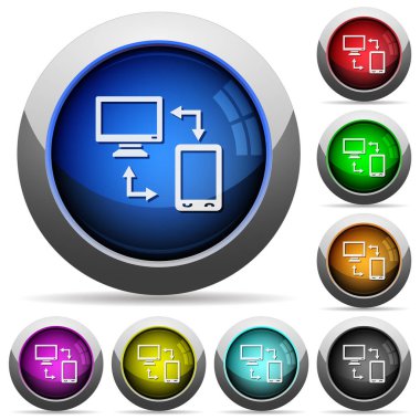 Bilgisayar yuvarlak parlak düğmeleri ile mobil senkronize