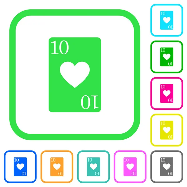 Diez de corazones tarjeta de colores vivos iconos planos — Vector de stock