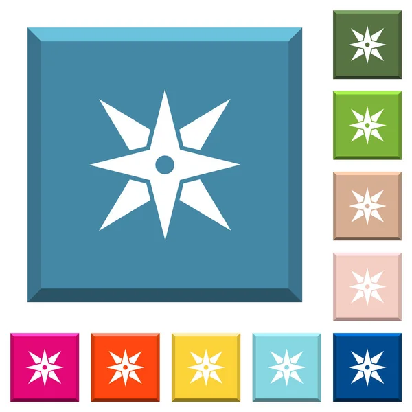 Brújula iconos blancos en botones cuadrados con bordes — Vector de stock