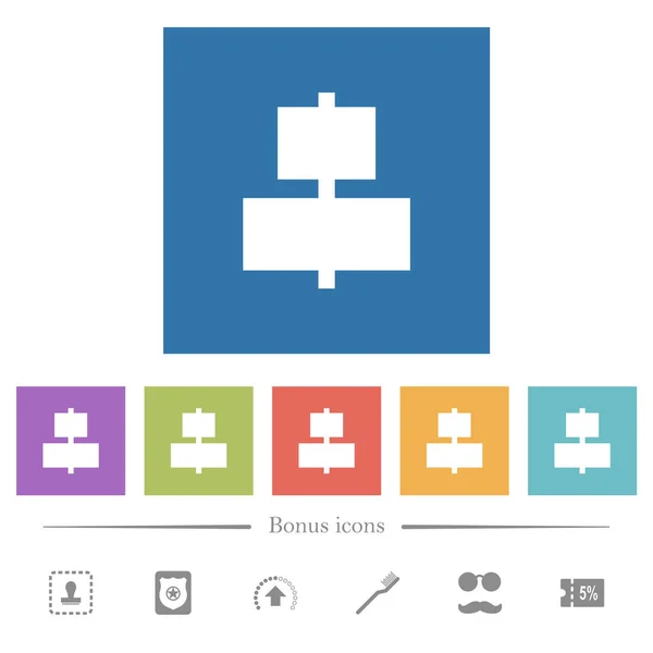 Uitlijnen om platte witte pictogrammen in vierkante achtergronden te centreren — Stockvector