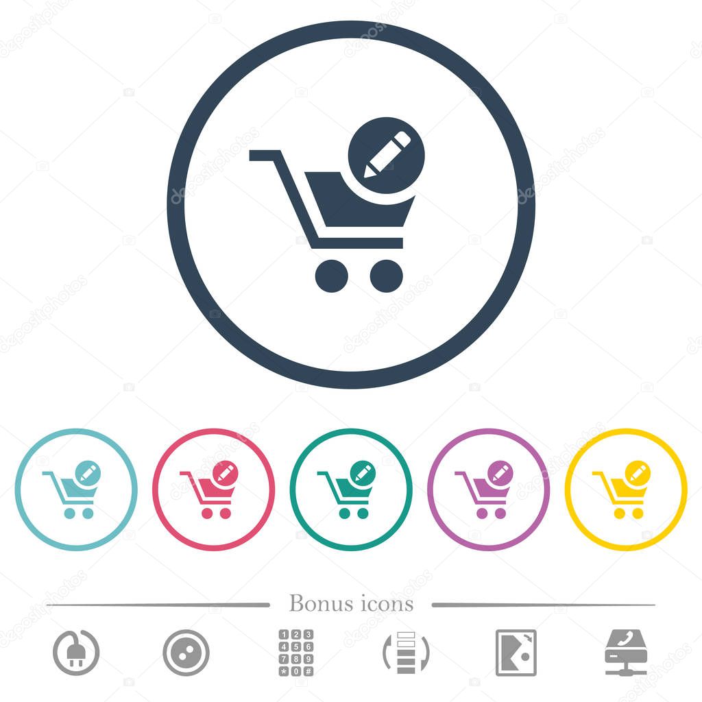 Edit cart items flat color icons in round outlines