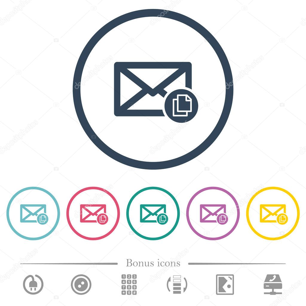 Copy mail flat color icons in round outlines