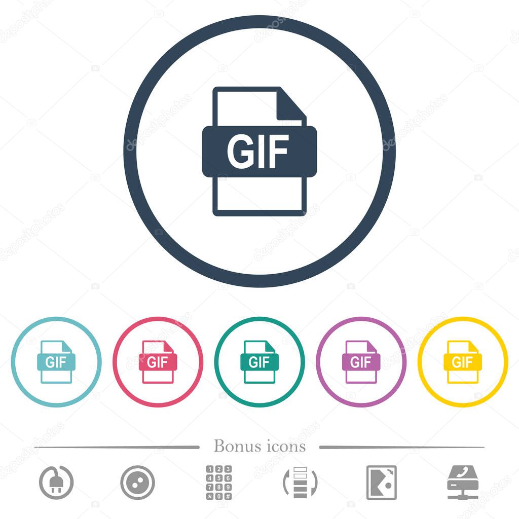 GIF file format flat color icons in round outlines