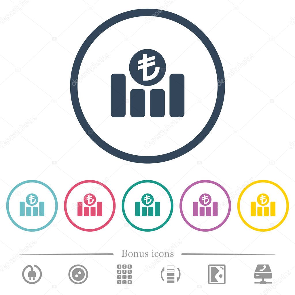 Turkish Lira financial graph flat color icons in round outlines