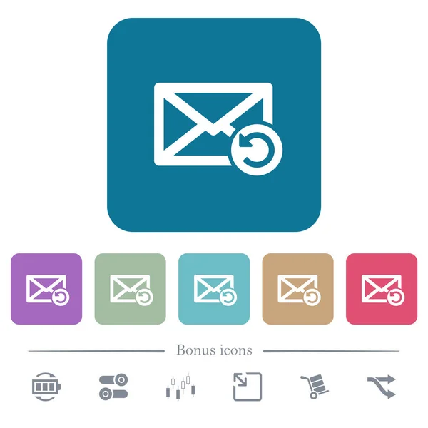 Recuperar correo iconos planos sobre fondos cuadrados redondeados de color — Vector de stock