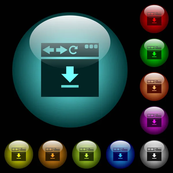 Navigateur télécharger des icônes en couleur lumineux boutons en verre — Image vectorielle