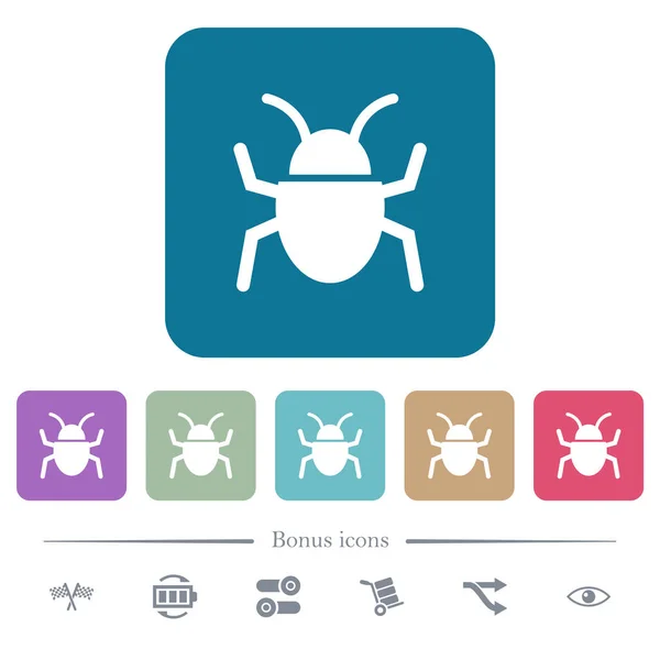 Bug flache Symbole auf farblich abgerundeten quadratischen Hintergründen — Stockvektor