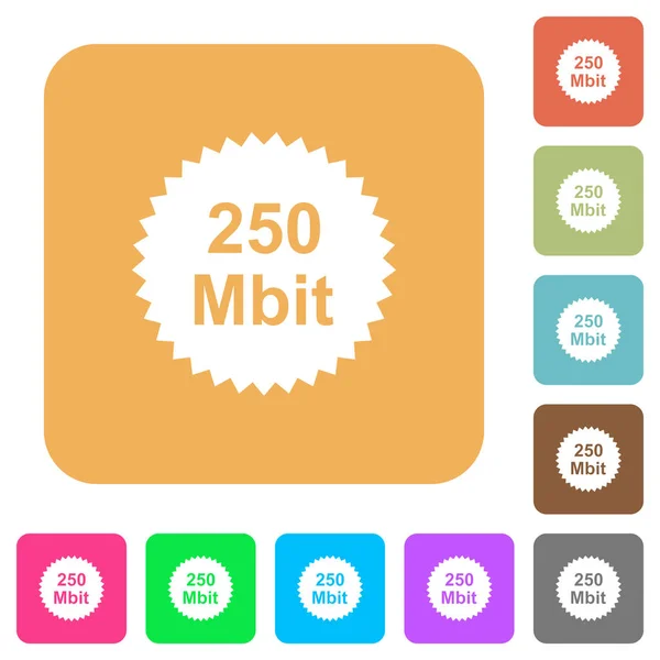 250 Mbit garantie sticker afgeronde vierkante platte pictogrammen — Stockvector