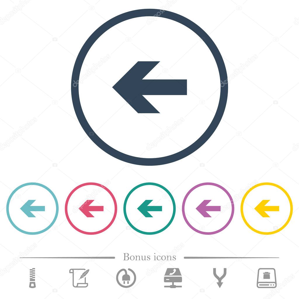Left arrow flat color icons in round outlines