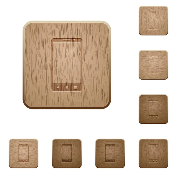 Telefone celular moderno com três botões botões de madeira —  Vetores de Stock