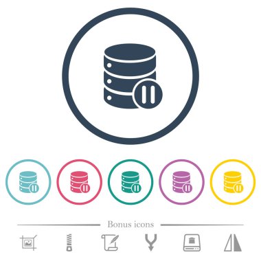 Veritabanı makro duraklatma düz renk simgeleri yuvarlak anahatlarda