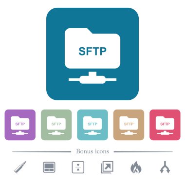 Renkli yuvarlak kare arka planlar üzerinde Ssh düz simgeler üzerinde Ftp