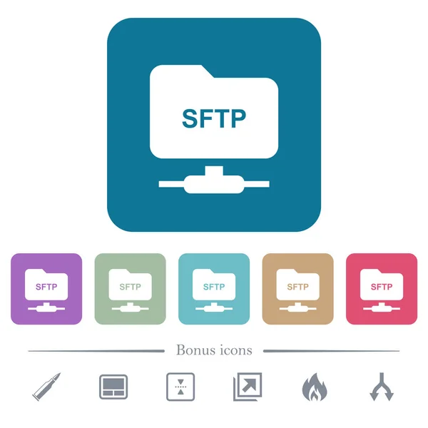Renkli yuvarlak kare arka planlar üzerinde Ssh düz simgeler üzerinde Ftp