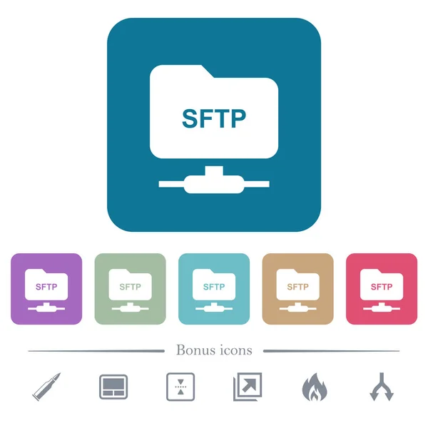 Renkli yuvarlak kare arka planlar üzerinde Ssh düz simgeler üzerinde Ftp — Stok Vektör